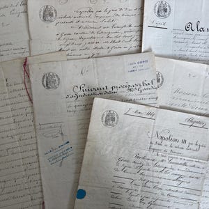 7 manoscritti notarili originali francesi antichi del 1800, documenti manoscritti della Francia del XIX secolo, calligrafia, documenti storici