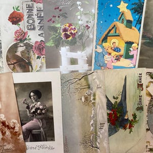 15 cartes postales françaises vintage pour Noël et le Nouvel An, papiers éphémères de France, création manuelle, scrapbooking, journaux intimes, histoire