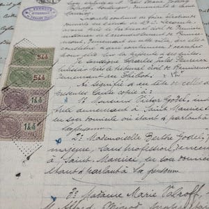 Antico manoscritto francese del 1903 con timbri o timbres fiscaux, documenti originali antichi dalla Francia, documenti storici
