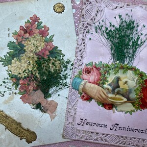 2 cartes postales vintage faites main avec des fleurs du début des années 1900, françaises, éphémères en papier de France, travaux manuels, scrapbooking, journaux intimes