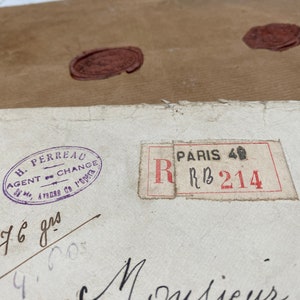 2 envelopes originais com lacres de cera, cartas francesas, década de 1900, itens vintage da França, vintage