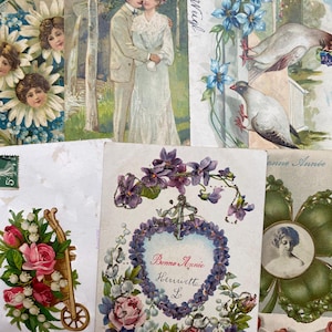 5 cartes postales vintage de fleurs, françaises, éphémères en papier de France, artisanat, scrapbooking, journaux, papier vintage