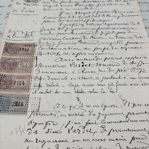Antico manoscritto francese del 1900 con timbri o timbres fiscaux, vecchi documenti originali dalla Francia, documenti storici