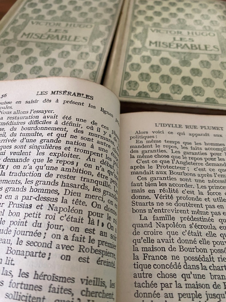 Les Misérables, Victor Hugo, 4 volumes, French vintage hardcover books, Nelson editions, literature from France, shabby chic decoration image 10