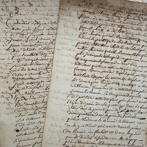 Due documenti francesi antichi del 1700, manoscritti, effimeri antichi scritti a mano dalla Francia, calligrafia, carta storica, notaio vintage