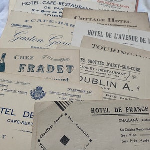 13 French hotel cartes de visite, business cards, 1930s, vintage papers, paper ephemera, history