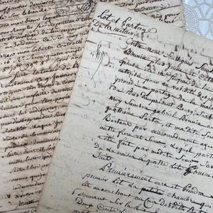 Dos papeles de la década de 1700 {Paquete 1} Documentos antiguos franceses, manuscritos, caligrafía, efímeras de papel vintage de Francia, un trozo de historia