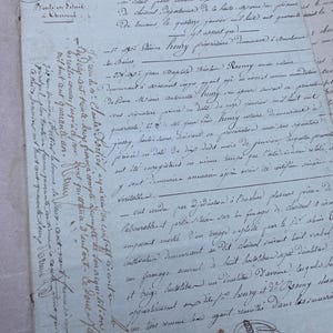 1840, 4 pagine manoscritte con copertina rosa, manoscritto antico francese originale, documenti e documenti storici antichi dalla Francia