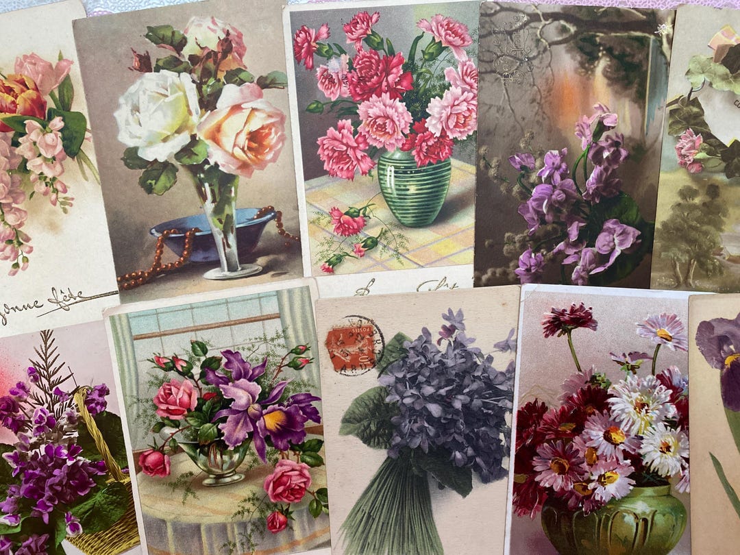 10 Vintage Flower Postcards, French,paper Ephemera From France ...