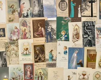 Grande collection de cartes de communion et de prière françaises, souvenirs pieux, église catholique, éphémères chrétiens français vintage des années 1950-1960