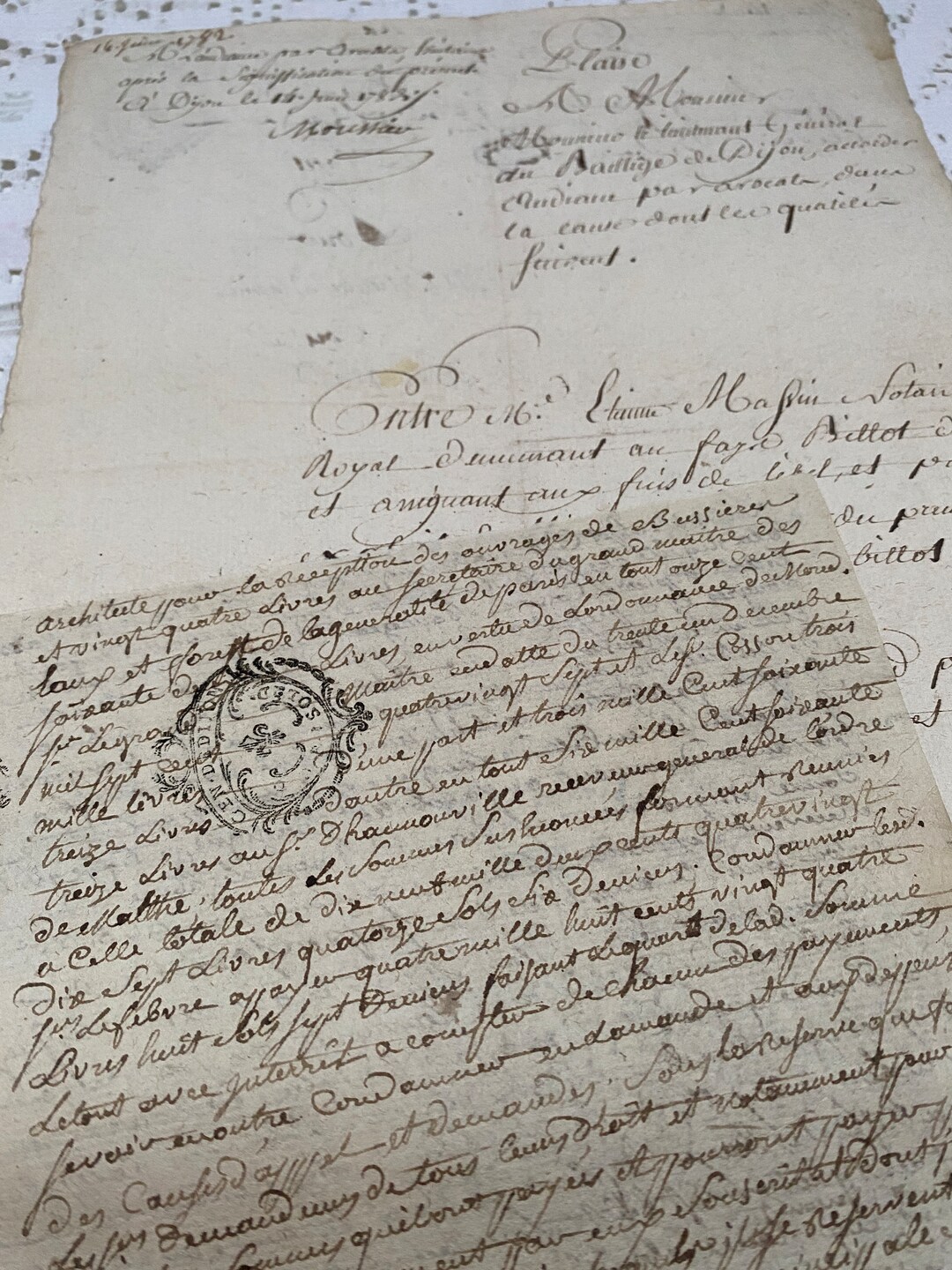 Two 1700s Papers, French Antique Documents, Manuscripts, Calligraphy