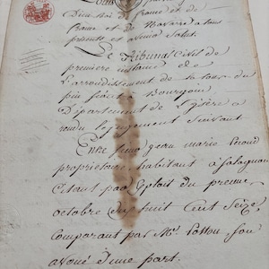 Manoscritto originale francese del 1815 con timbro a inchiostro rosso, splendida calligrafia, documenti e documenti storici antichi provenienti dalla Francia