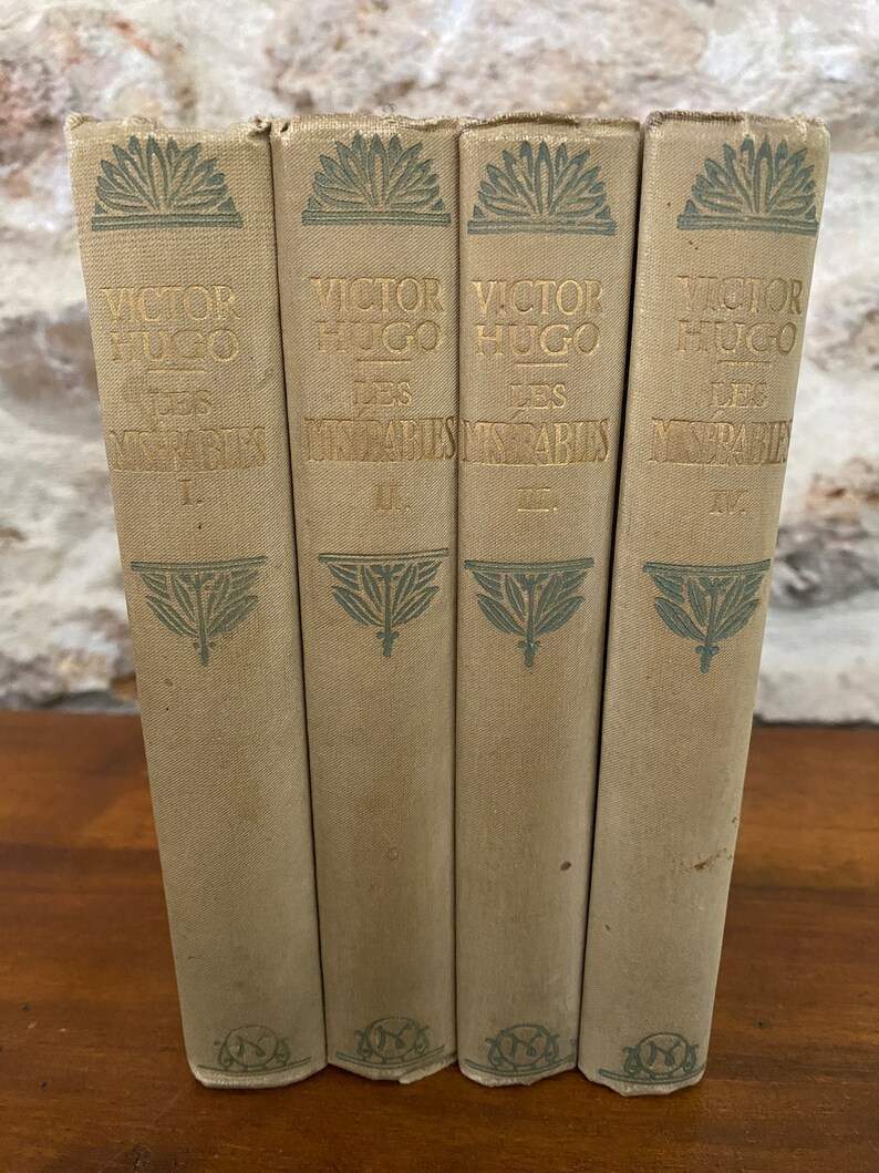 Les Misérables, Victor Hugo, 4 volumes, French vintage hardcover books, Nelson editions, literature from France, shabby chic decoration image 1