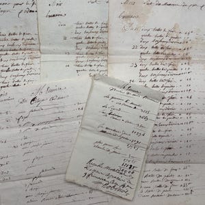 Raccolta di 5 documenti contabili/contabili originali manoscritti francesi del 1795, manoscritti antichi dalla Francia, documenti storici effimeri
