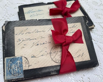 Handwritten French letters with envelopes from a Vicomte, 1880s, vintage papers, ephemera from France