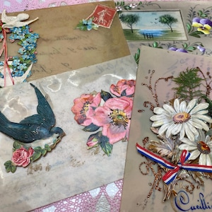 4 cartes postales vintage de fleurs en celluloïd, françaises, éphémères en papier de France, artisanat, scrapbooking, journaux, papier vintage