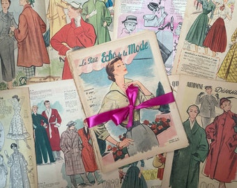 Magazine pages, 1950s French vintage fashion, original paper ephemera from France, Paris, decor, collages, junk journal supplies