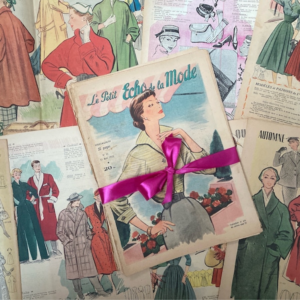 Magazin Seiten, 1950er Jahre französische Mode, original Papier Ephemera aus Frankreich, Paris, Dekor, Collagen, Junk Journal Zubehör