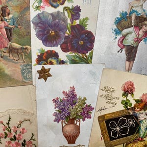 5 cartes postales vintage de fleurs, françaises, éphémères en papier de France, artisanat, scrapbooking, journaux, papier vintage