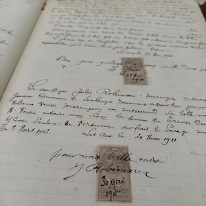 1911-1918 French account book with timbres fiscaux, rare original French antique historical document