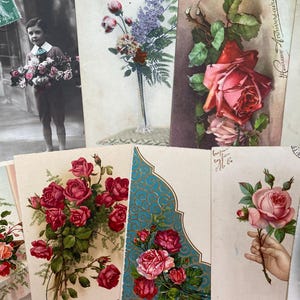 10 cartes postales vintage de fleurs de roses, françaises, éphémères en papier de France, artisanat, scrapbooking, journaux, papier vintage
