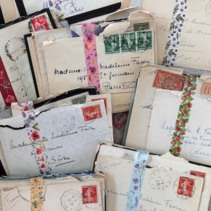 15 sobres originales de los años 1910 a 1950, sellos de Francia y de ultramar, papel efímero antiguo de Francia.