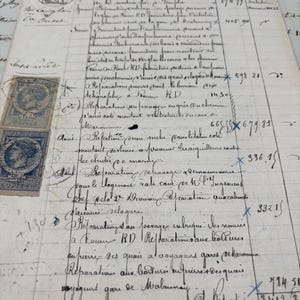 1881 {2} antico manoscritto francese manoscritto con francobolli o timbres fiscaux, documenti originali antichi dalla Francia, documenti storici