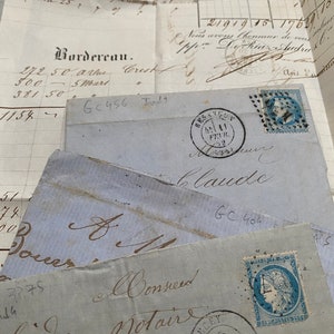 Bundle of 10 handwritten French letters and envelopes, 1800s, ephemera, junk journals, crafting, vintage paper