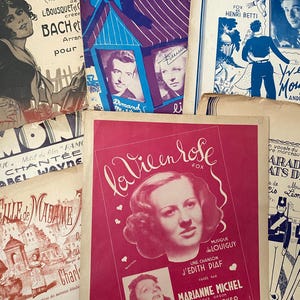 8 Large French music pages, vintage, partitions, ephemera, original, collage, journals, scrapbooking