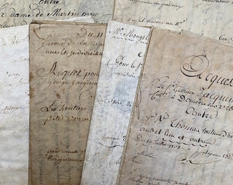 Vélin ancien original, vieux manuscrits français, documents manuscrits du début des années 1800 en France, papier éphémère, histoire