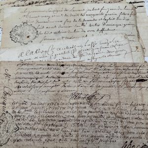 1700, 5 piccoli documenti originali manoscritti dalla Francia, manoscritti francesi antichi, calligrafia, documento storico