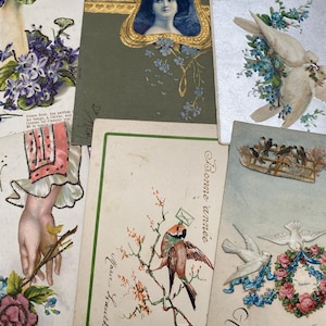 5 vintage flower postcards, French,paper ephemera from France, crafting, scrapbooking, journals, vintage paper