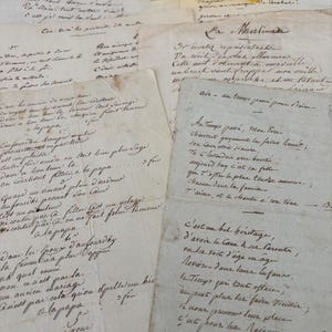 Raccolta manoscritta {2} di poesie originali francesi del 1800, 6 pezzi, poesie del XIX secolo dalla Francia