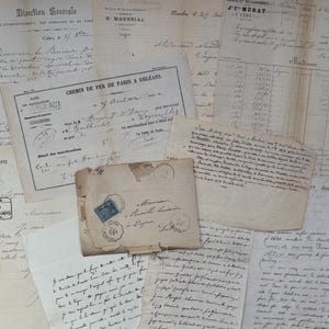 Collezione di carte francesi d'epoca, 10 pezzi, ricevute e lettere del 1800 in Francia, documenti cartacei originali effimeri