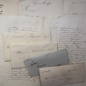 Coleção de cartas francesas antigas, 15 peças de meados do século XIX na França, originais de papel efêmeras