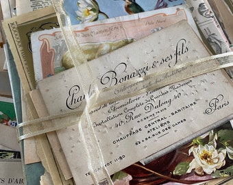 Collection of 30 pieces of original French vintage paper ephemera, 1900s, old papers from France, letters, cards, fashion, receipts, Paris