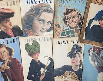 One 1940s vintage Marie Claire magazine, French Paris fashion, lifestyle, original paper ephemera from France
