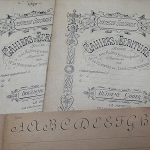 3 libri scolastici per la pratica della scrittura a mano del 1880, cahiers d'écriture vuoti, méthode Godchaux, calligrafia, vintage francese