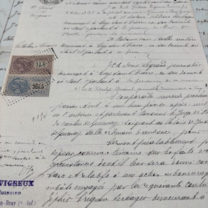 Antico manoscritto francese del 1896 con timbri o timbres fiscaux, documenti originali antichi dalla Francia, documenti storici