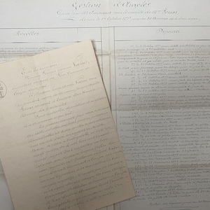 Large French vintage ledger page and manuscript in similar or the same script, 1887, original antique paper ephemera from France, historical