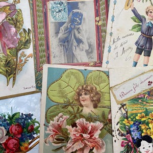 5 cartes postales vintage de fleurs, françaises, éphémères en papier de France, artisanat, scrapbooking, journaux, papier vintage