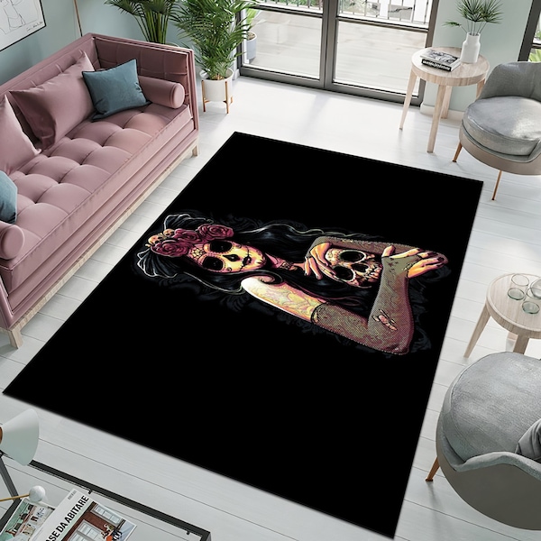 Skull Rug,  Skeleton, Woman, Love, Death, Zombie Design Black Rug, Fantastic Rug, Area Rug, Home Decor Rug, Modern Rugs, For Living Room Rug