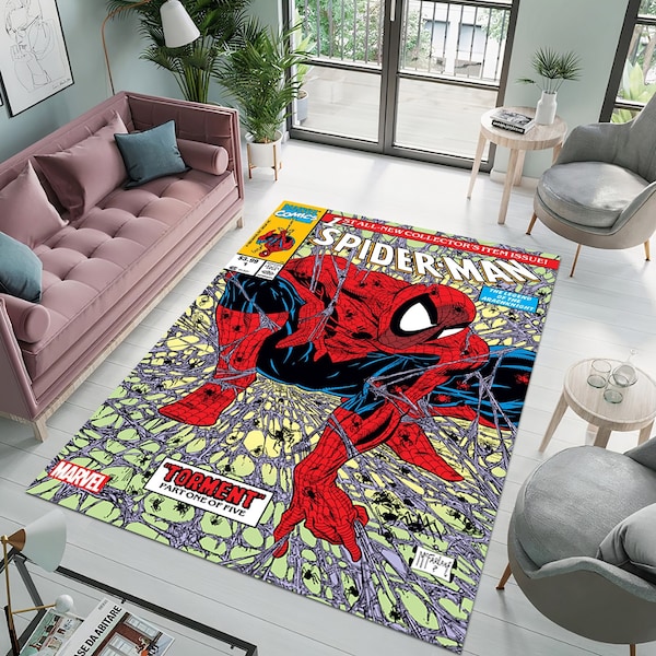 Cartoon Rug, Spiderman Rug, Comic Book, Spiderman Movie Comics Rug, Jongenskamer Rug, Kindertapijten, Cadeau voor hem, Decor Rug, Wasbaar Tapijt, Slaapkamerkleed,