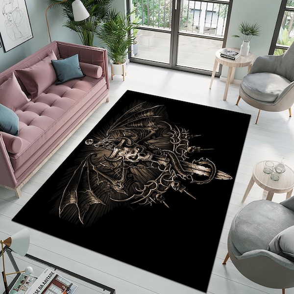 Gothic Skull Rug, Schläger, Fledermaus, Skelett, Schädel Design Rug, Fantastic Rug, Area Rug, Home Decor, Modern Rugs, rugs for living room