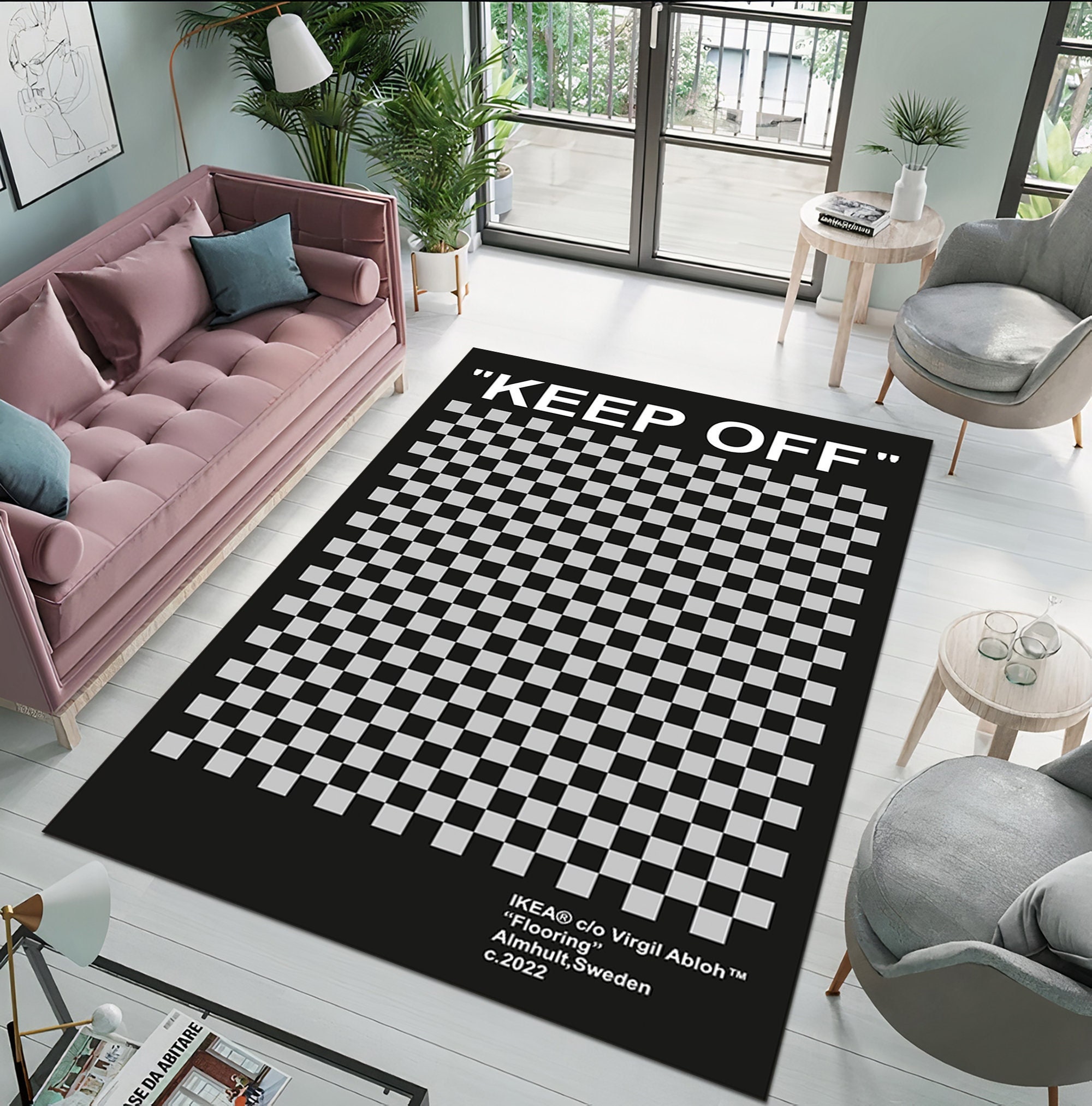 Keep off Rug,chechered Rug,keep off Black Rug,design Rugs,gift for Her,area  Rug,personalized Gift,rug for Living Room,home Decorative Rug, 