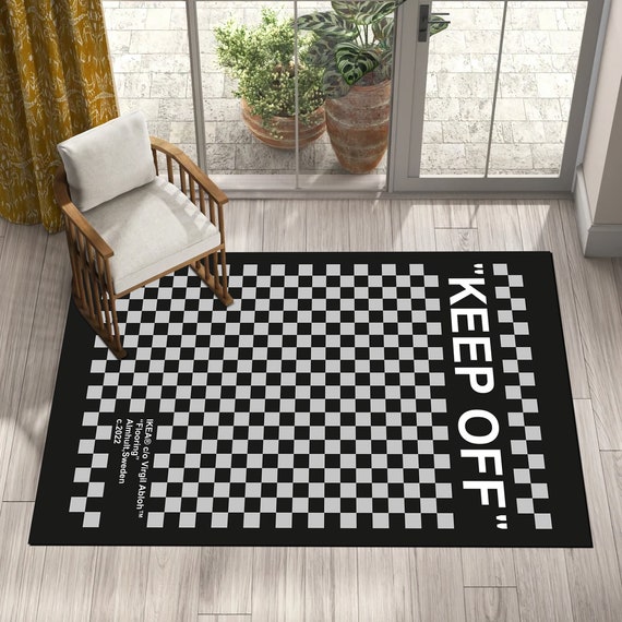 Keep off Dark Grey Rug, Virgil Abloh Rugs, Ruggable Rug, Bed Rug, Carpet  for Living Room, Area Rug, Personalized Gift, Home Decor 