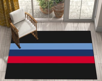 Red-Blue-Black  Rug, Striped Rug, Ruggable Rug, Bed Rug, Rug For Living Room, Area Rug, Popular  Soccer Rug, Personalized Rug, Home Decor