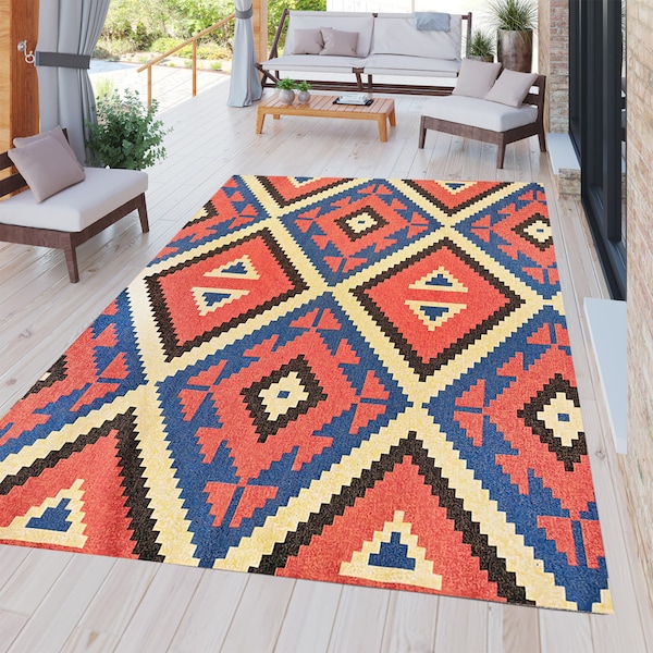 Indoor Mat,Moroccan Outdoor Rug,Ethnic Outdoor Mats,Garden Patio Rug,Geometric Pattern,Decorative Rug,Modern Rug,Washable Rugs,Non-Slip Rug