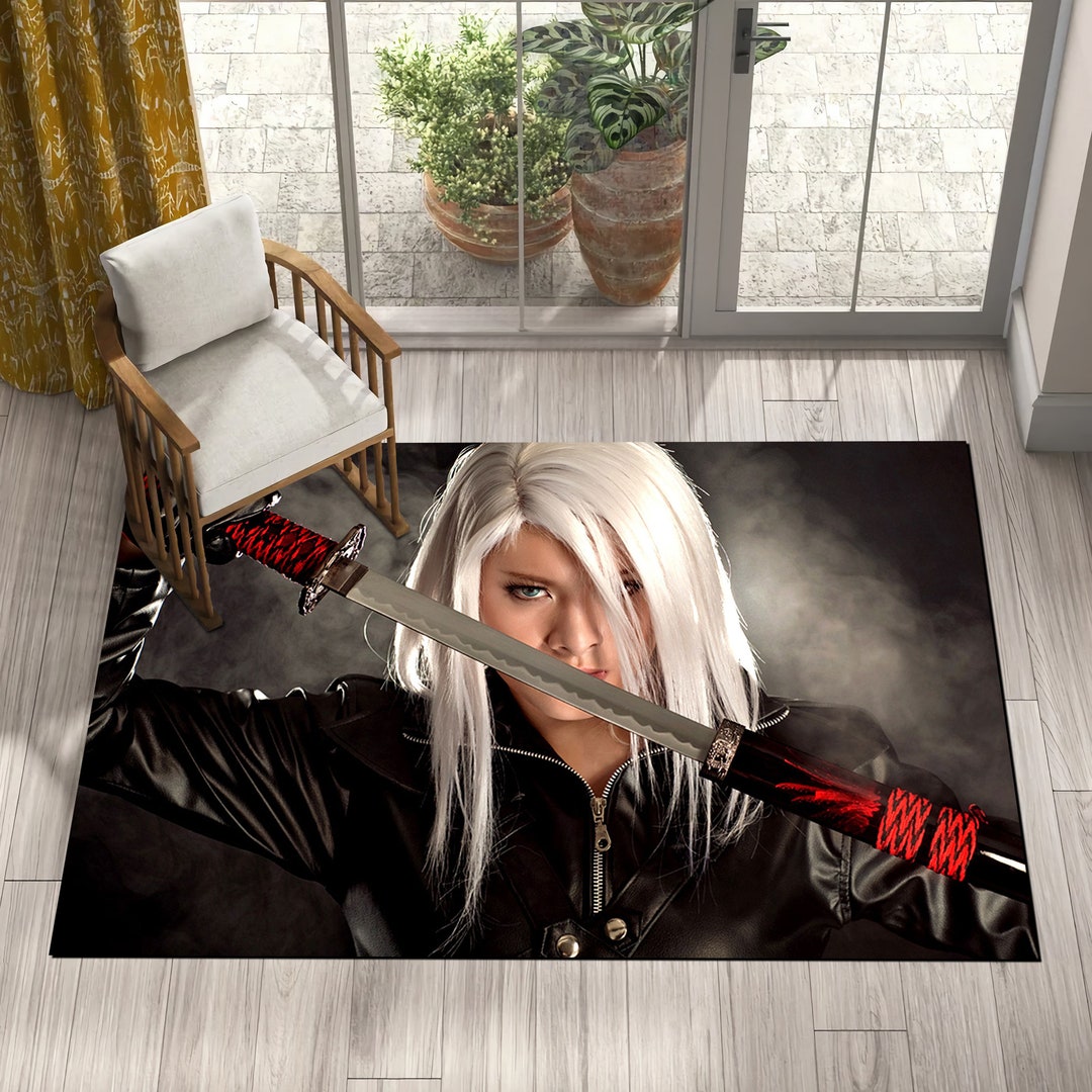 Warrior Rug, Japan Art Rug, Samurai Rug, Sword Rug, Katana Rug, Anime ...