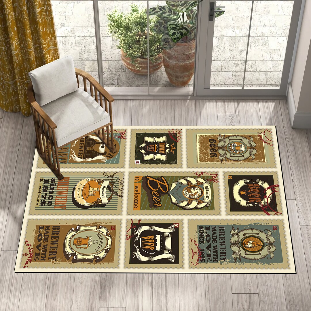 Beer Rug, Retro Rug, Beige Rug, Nostalgic Rug, Office Rug, Boy Rug